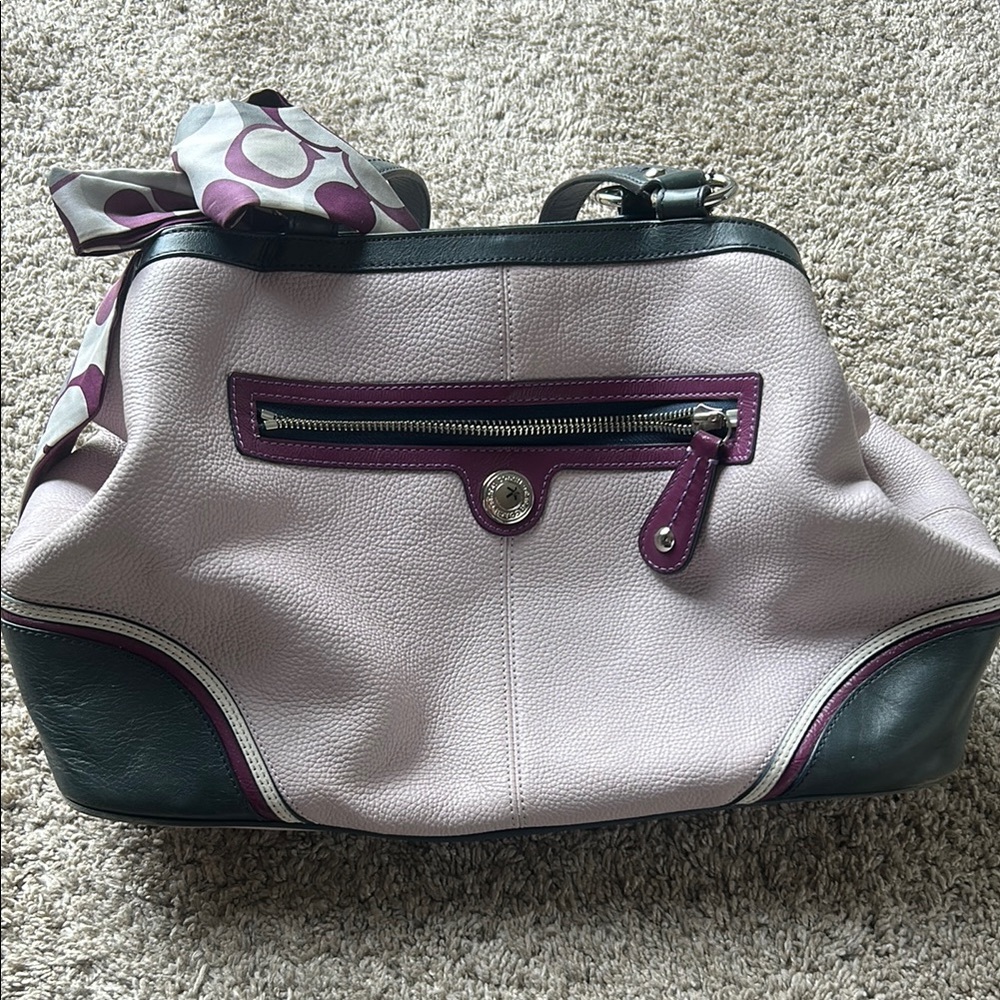 Coach Women'’s Bowling Bag style purse in Purple and Navy
